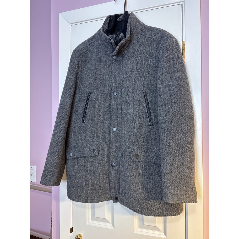 Kenneth Cole New York‎ Mens Grey Wool Blend Car Coat Jacket with Quilted Bib L